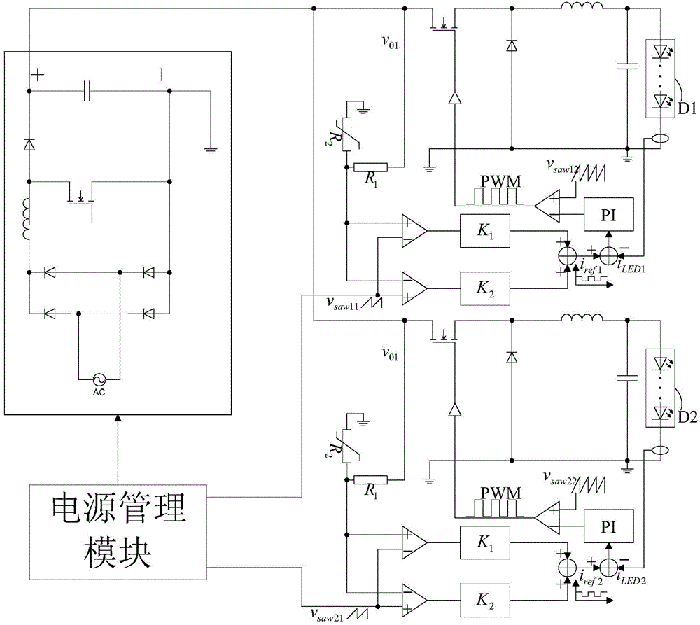 Light adjustment device and method of LED (Light Emitting Diode) high-voltage direct current centralized power supply system