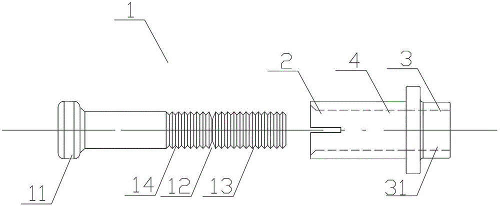An anti-displacement blind rivet bolt and connection structure