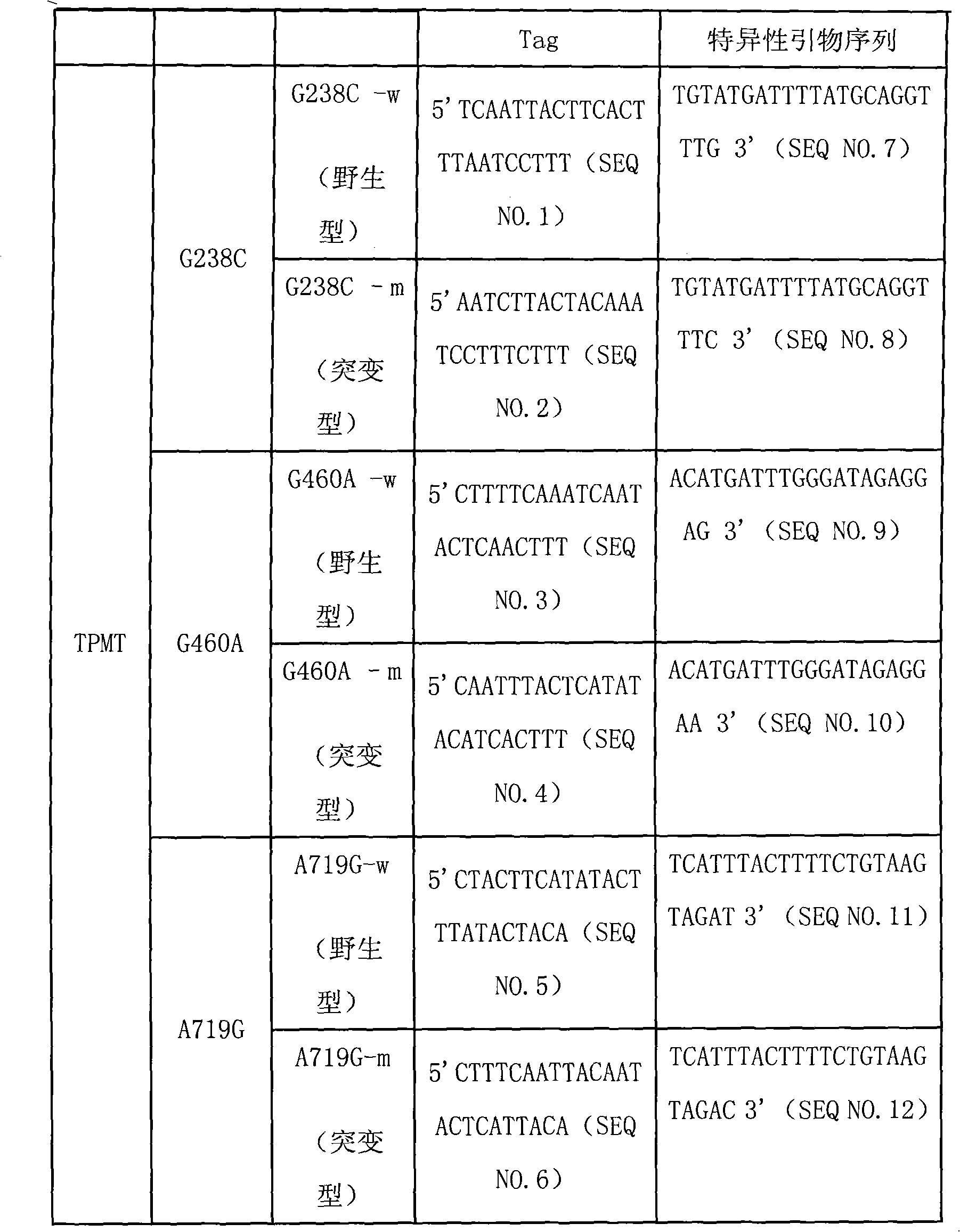 Specific sequence, liquid phase chip and method for SNP detection of TPMT gene