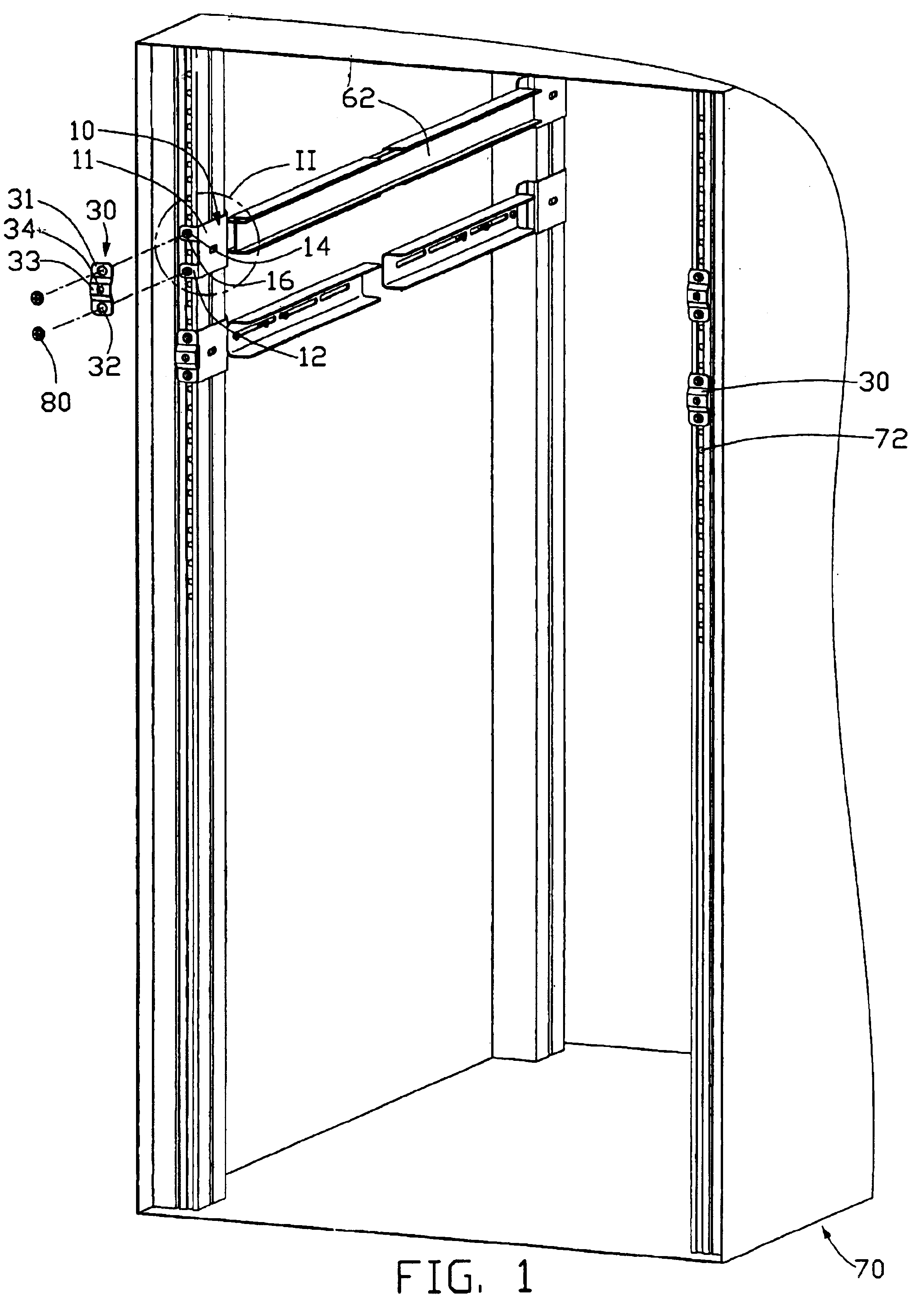 Retaining assembly for rack cabinet