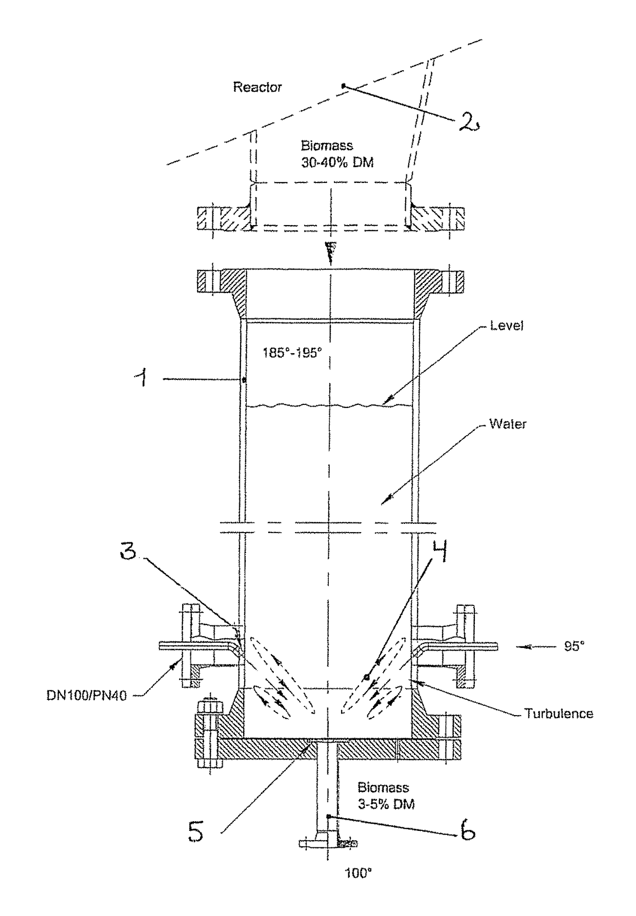 Device for discharging pretreated biomass from higher to lower pressure regions