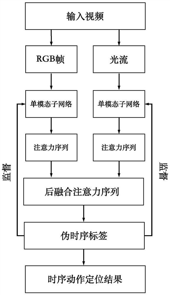 Weak supervision time sequence action positioning method and system based on bimodal cooperation