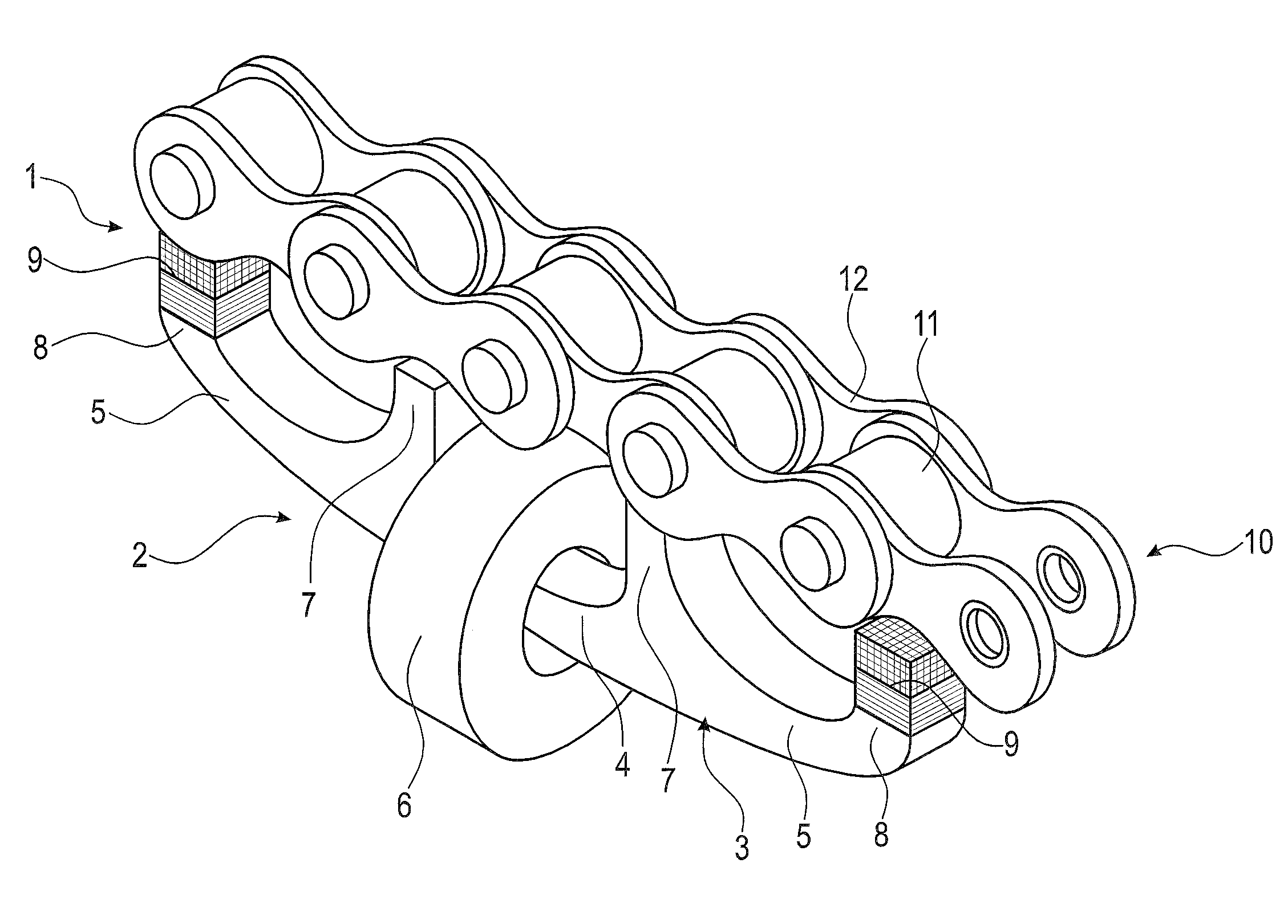 Reluctance chain sensor and method of measuring the chain elongation