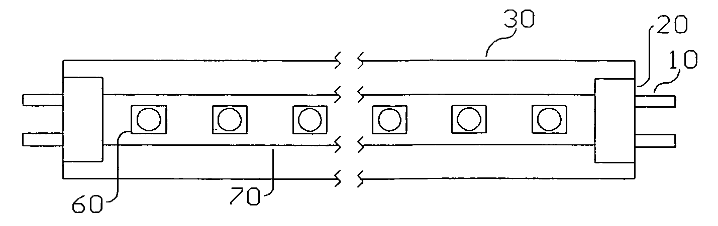 Circuit devices which include light emitting diodes, assemblies which include such circuit devices, and methods for directly replacing fluorescent tubes