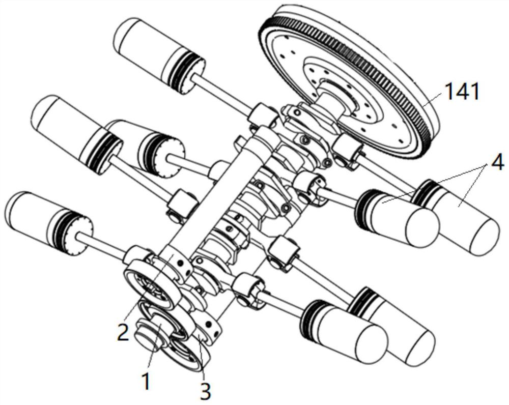 An eight-cylinder heat engine transmission system