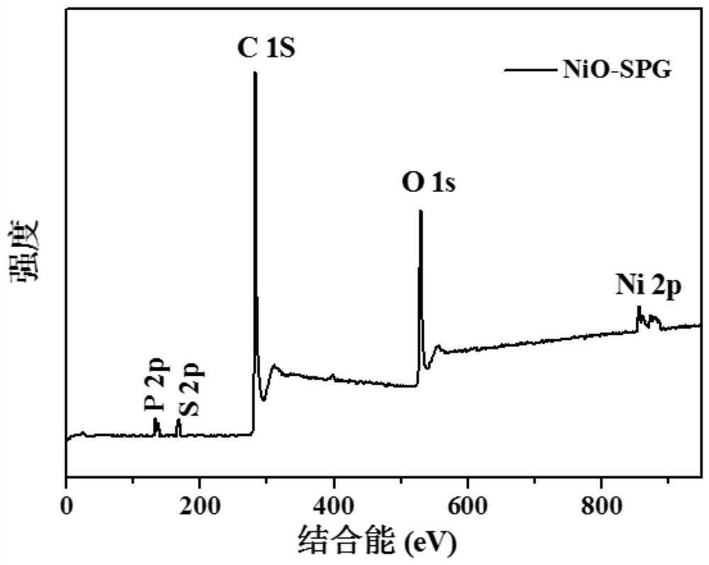 Nickel oxide supported sulfur phosphorus doped graphene composite electrocatalyst and preparation method thereof