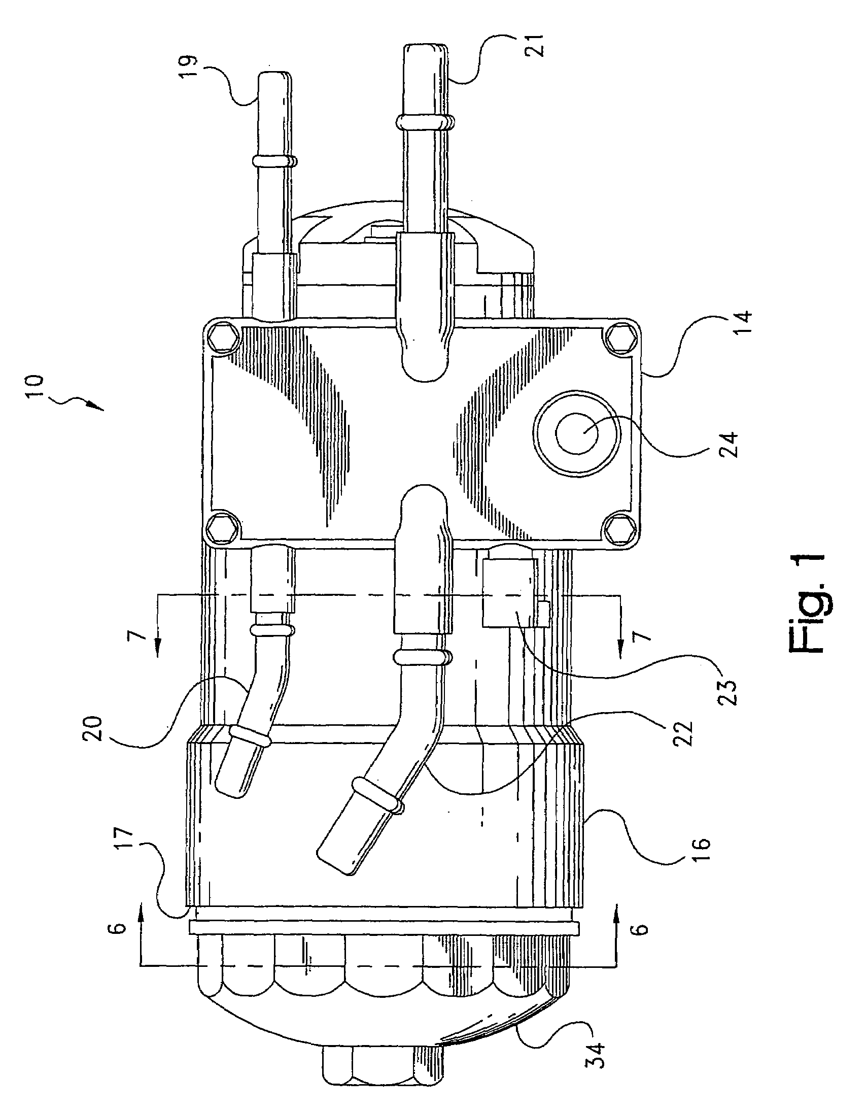 Filter element with vent orifice and assembly therefore