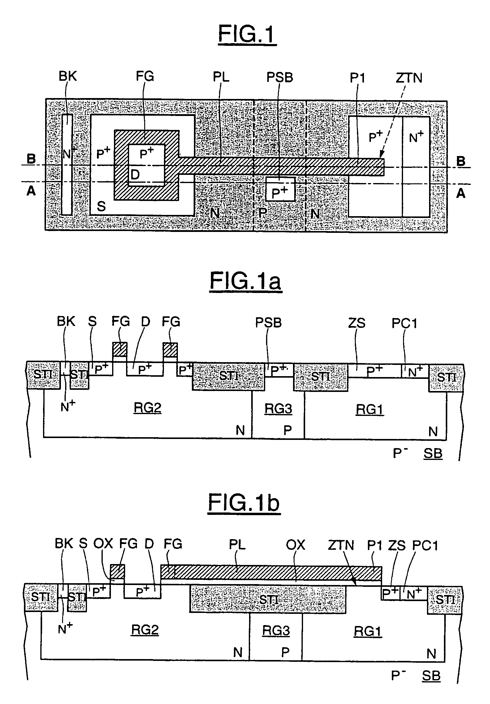 Electrically erasable and programmable, non-volatile semiconductor memory device having a single layer of gate material, and corresponding memory plane