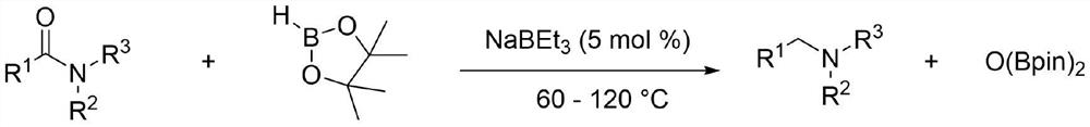 Application method of sodium triethyl borohydride, organic amine compound and preparation method of organic amine compound