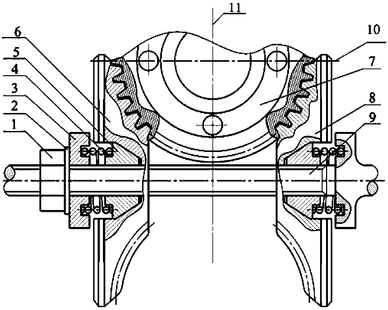 Two-segment enveloping worm end face meshing worm transmission device