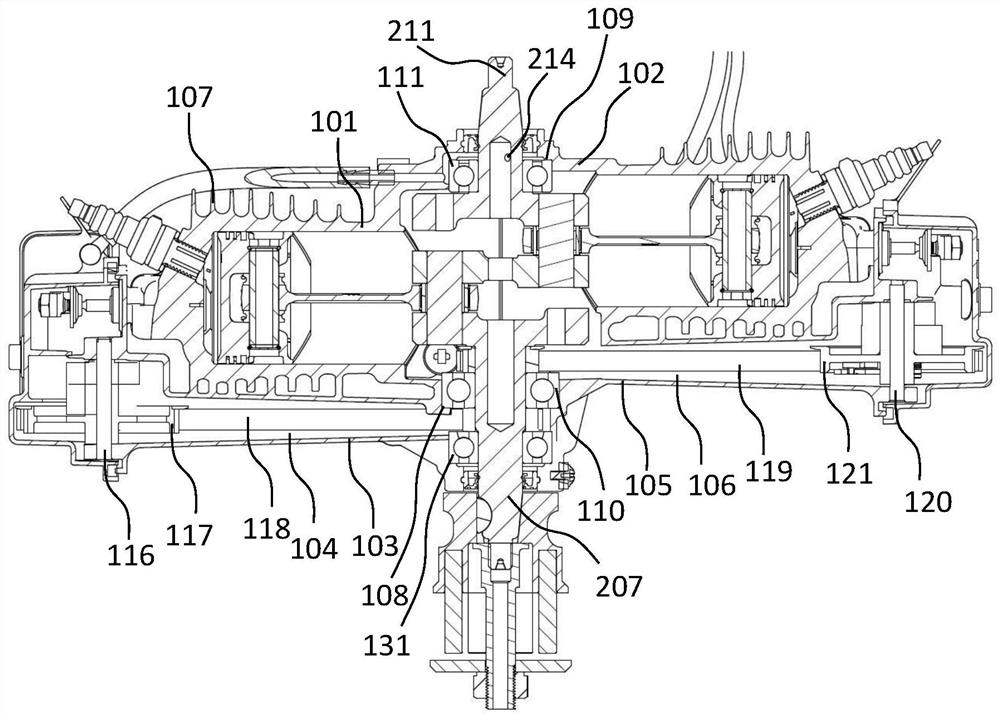 Double-cylinder horizontally opposed engine