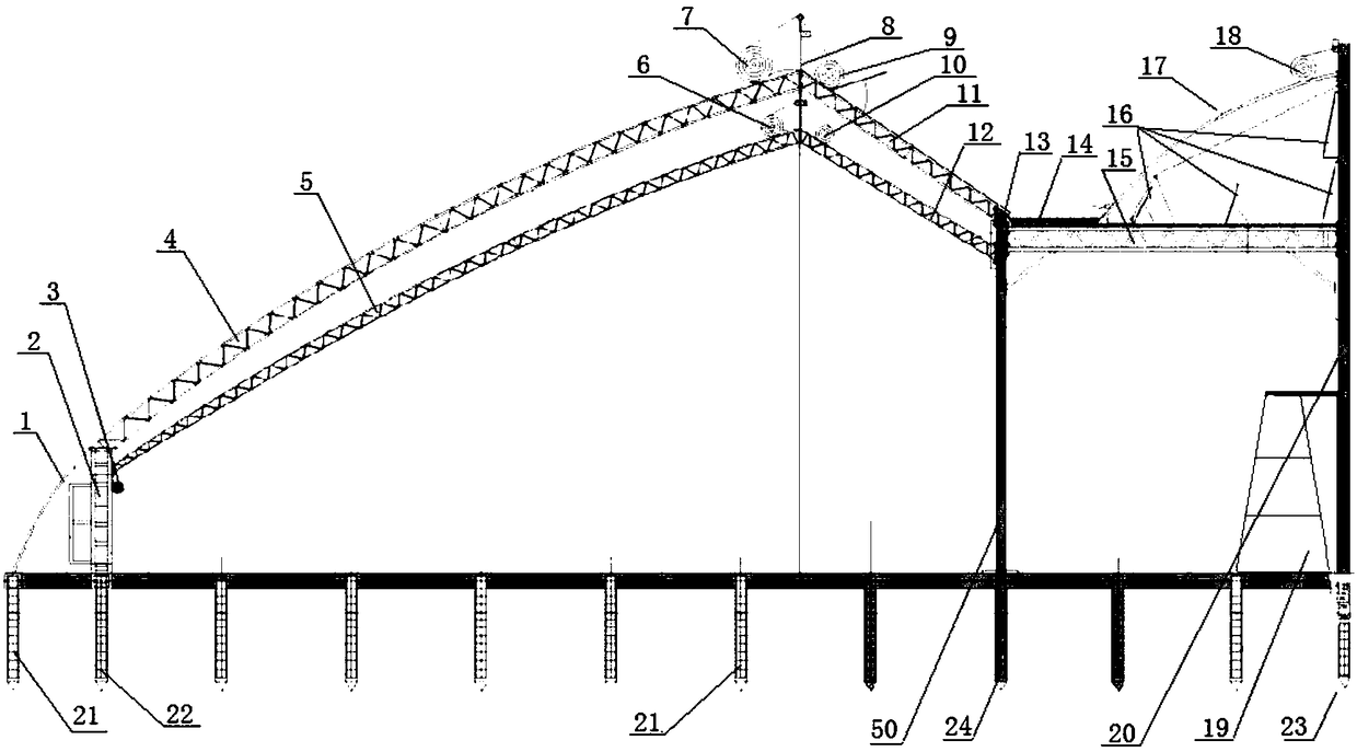 Super-span superposed high-energy greenhouse and setup method thereof