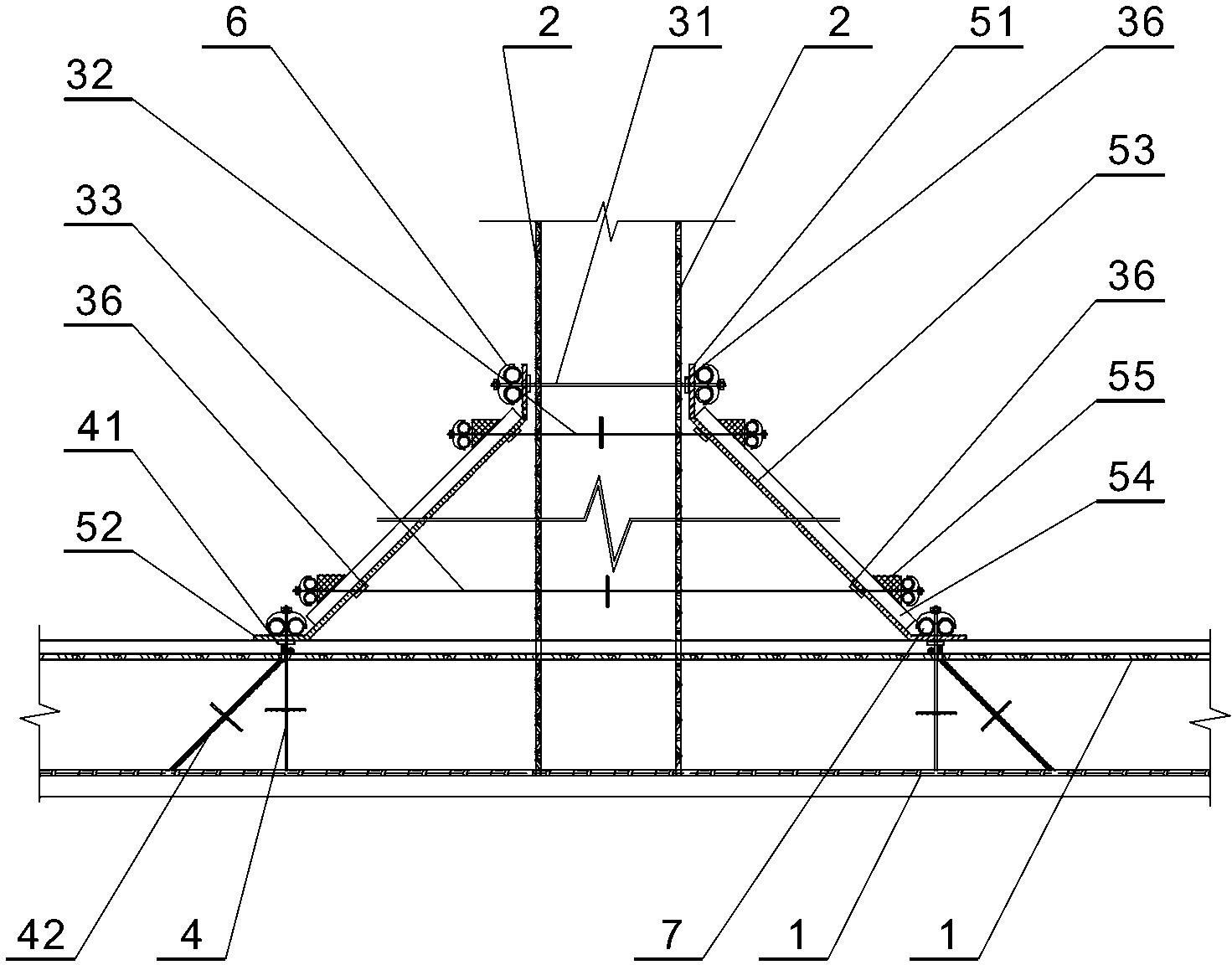 Mould supporting method for trapezoid cross section base of shear wall