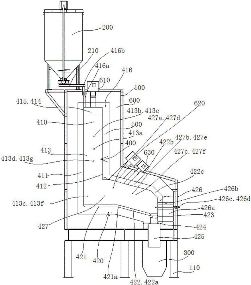 Vertical flame channel and hot bed-connected type powder material continuous melting furnace