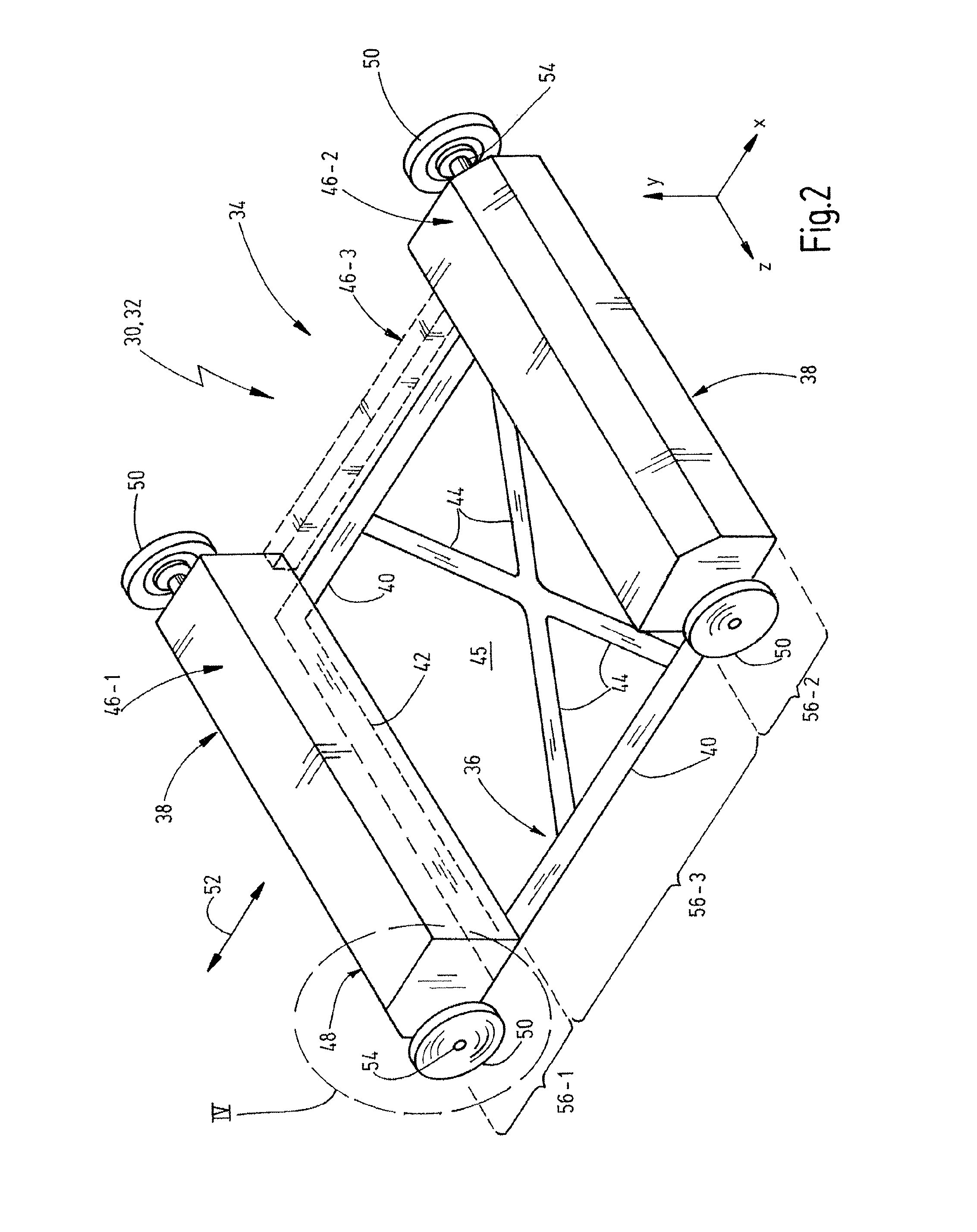 Conveying vehicle as well as base frame and modular system for conveying vehicle