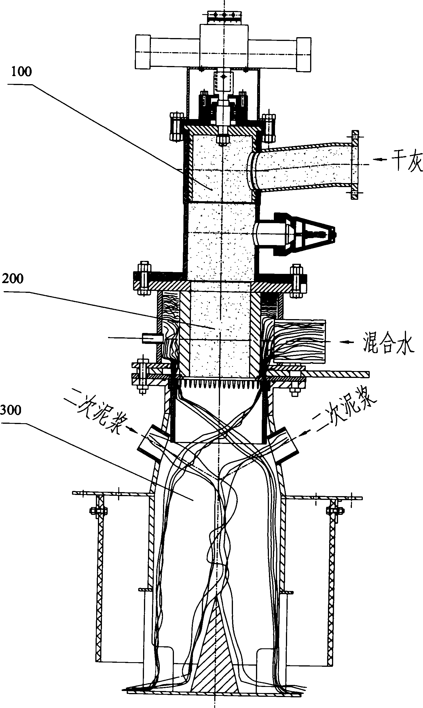 Method for mixing solid powder and liquid and axial flow type mixer therefor