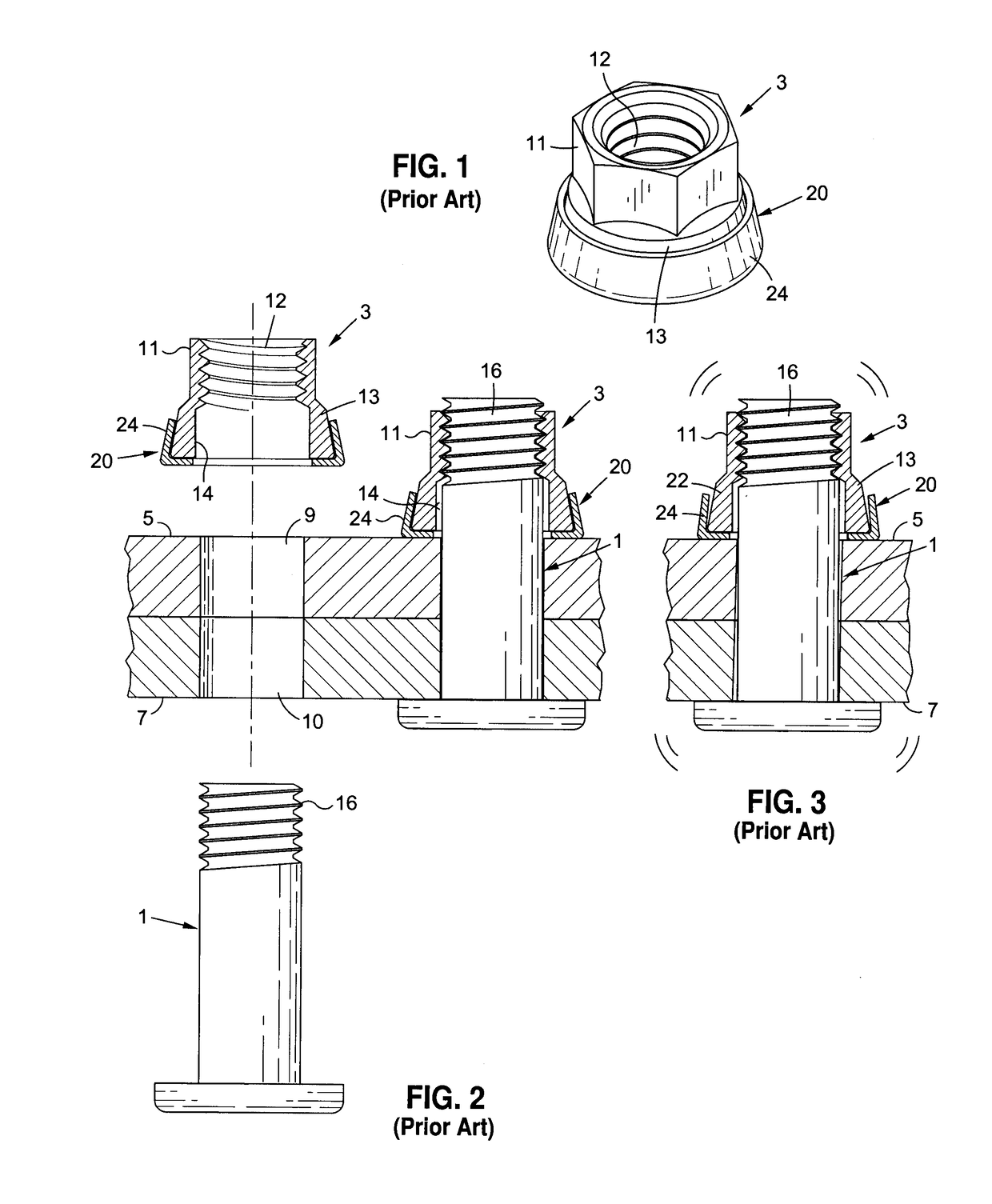 Counter-bored hex nut with captivated washer