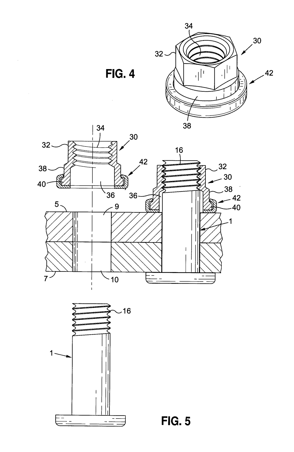 Counter-bored hex nut with captivated washer