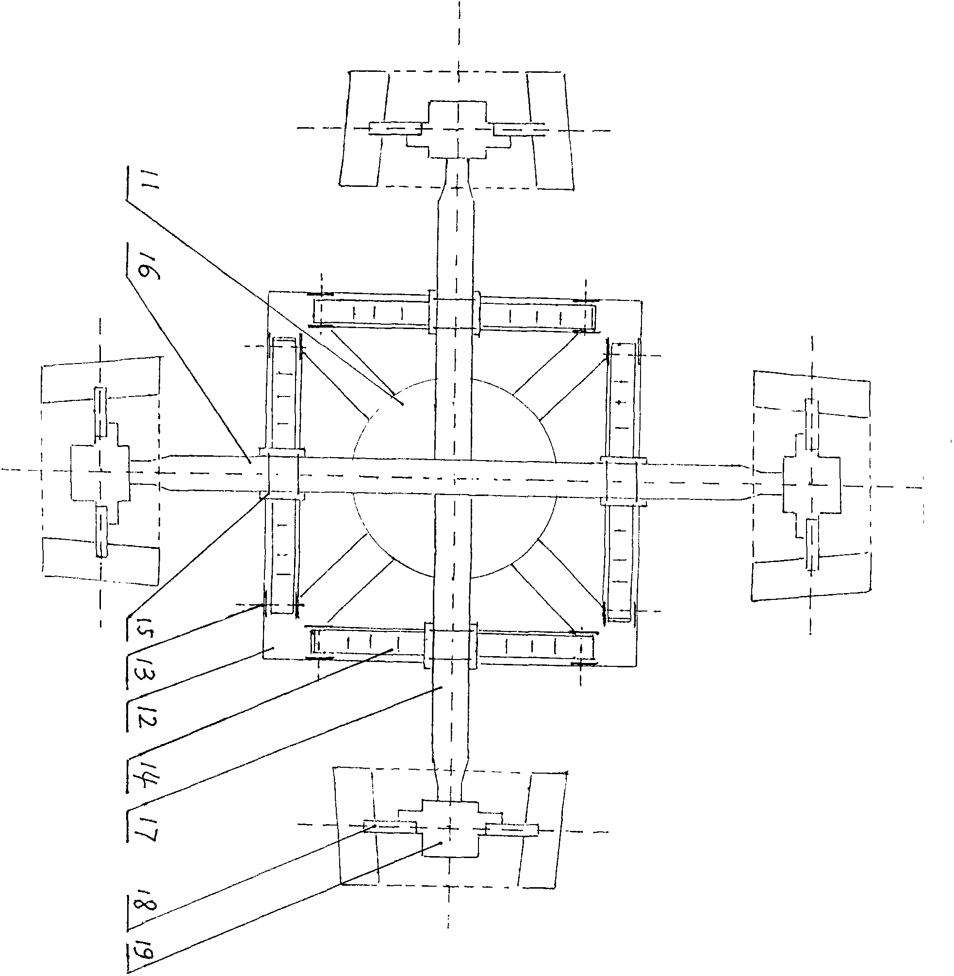 Crossing type multi-shaft raker