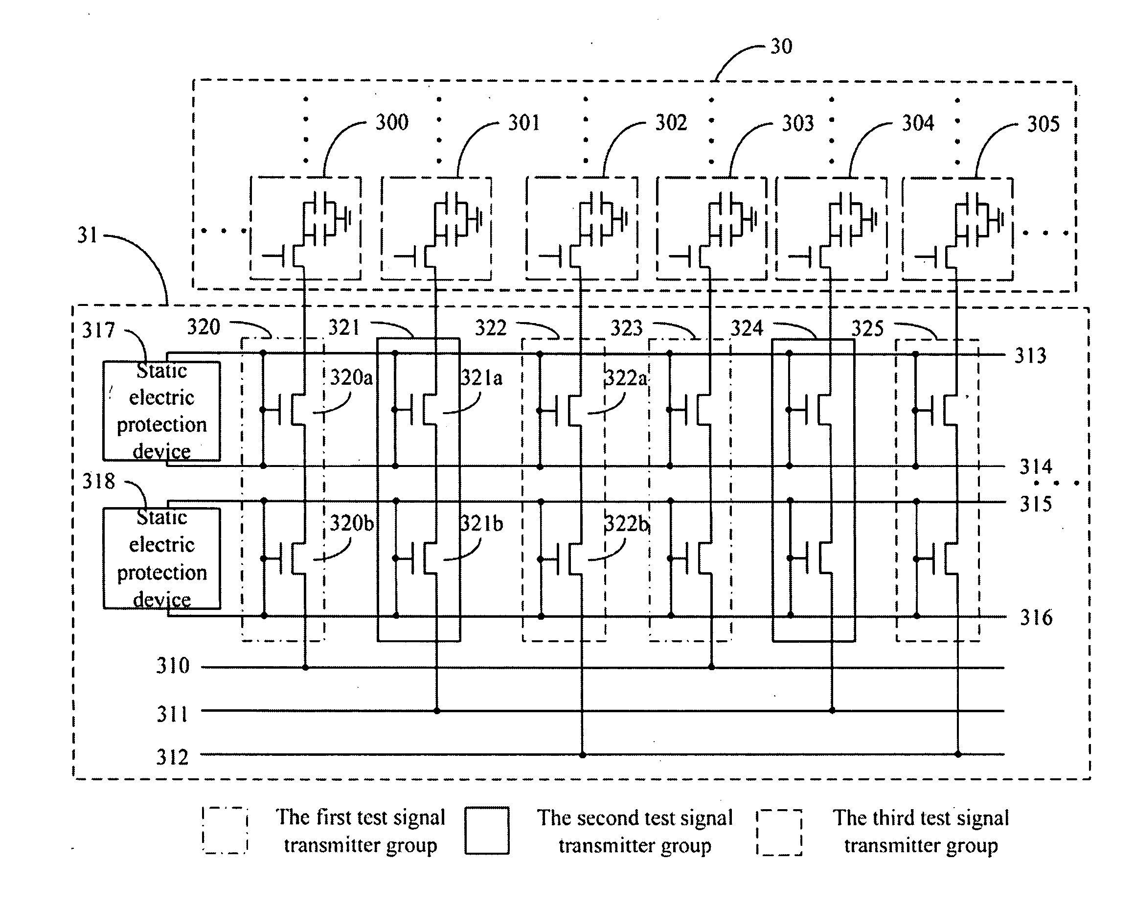 Test circuit adapted in a display panel of an electronic device