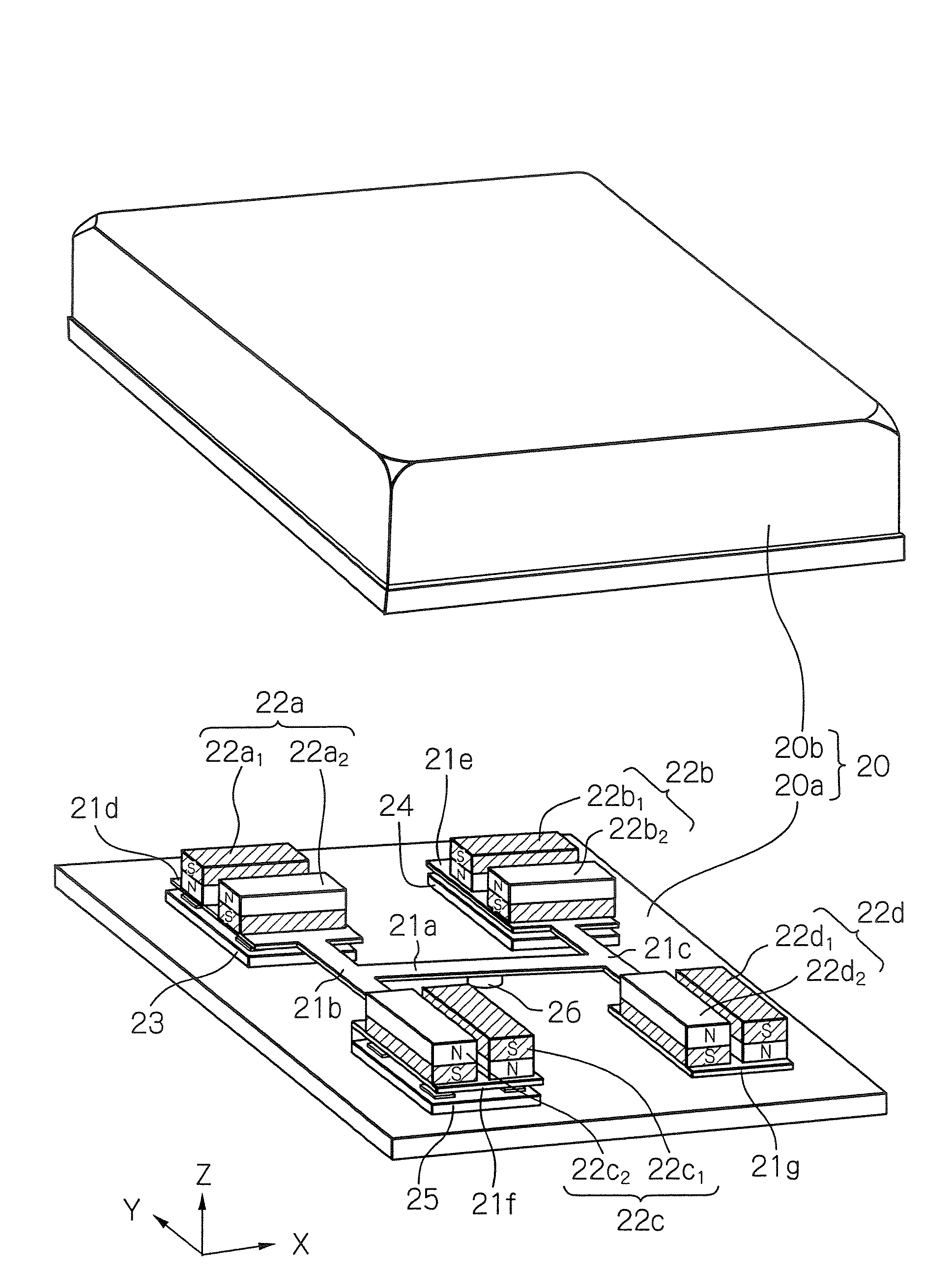 Acceleration sensor and magnetic disk drive apparatus