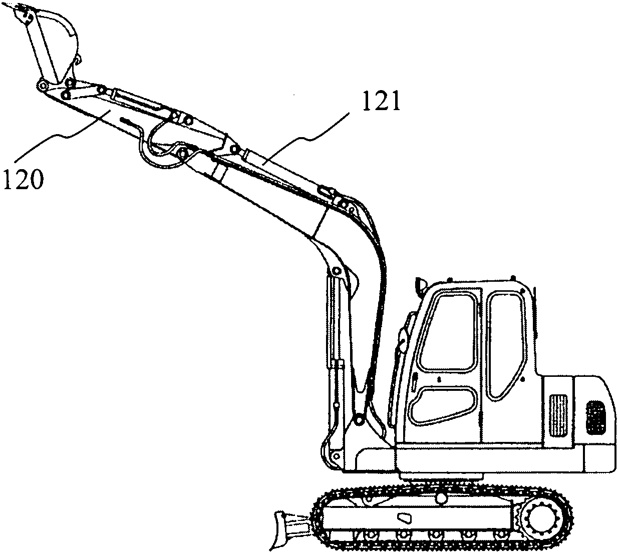 Excavator and hydraulic system for bucket arm of excavator