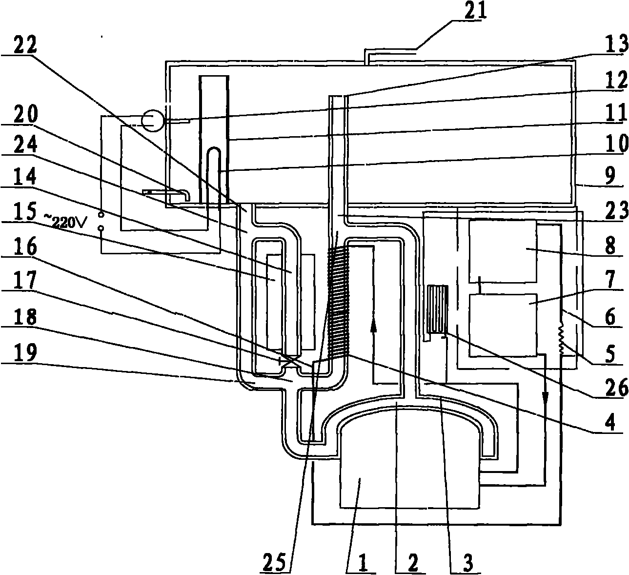 Machine with dual purposes of refrigerator and water heater
