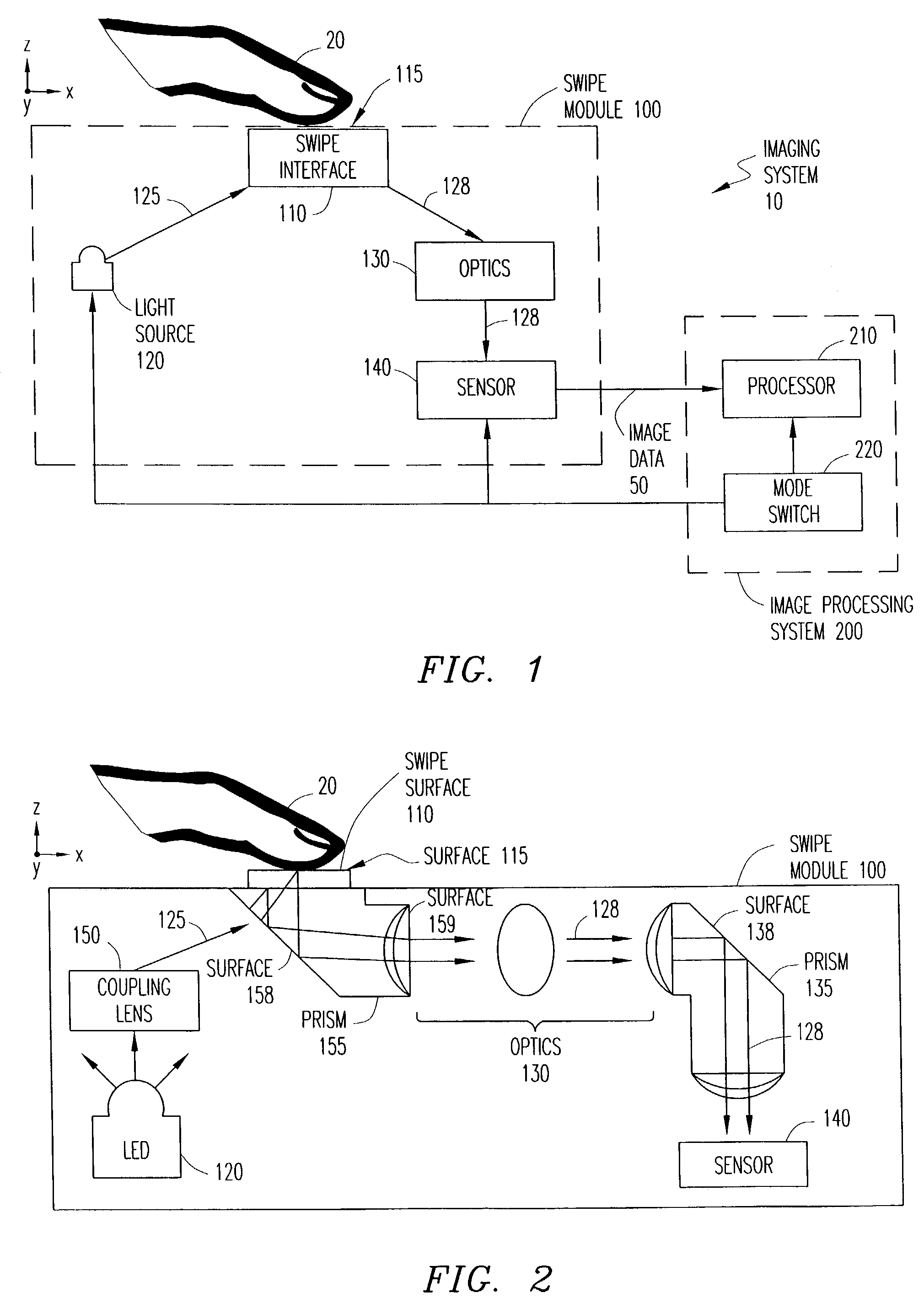 Imaging system and apparatus for combining finger recognition and finger navigation