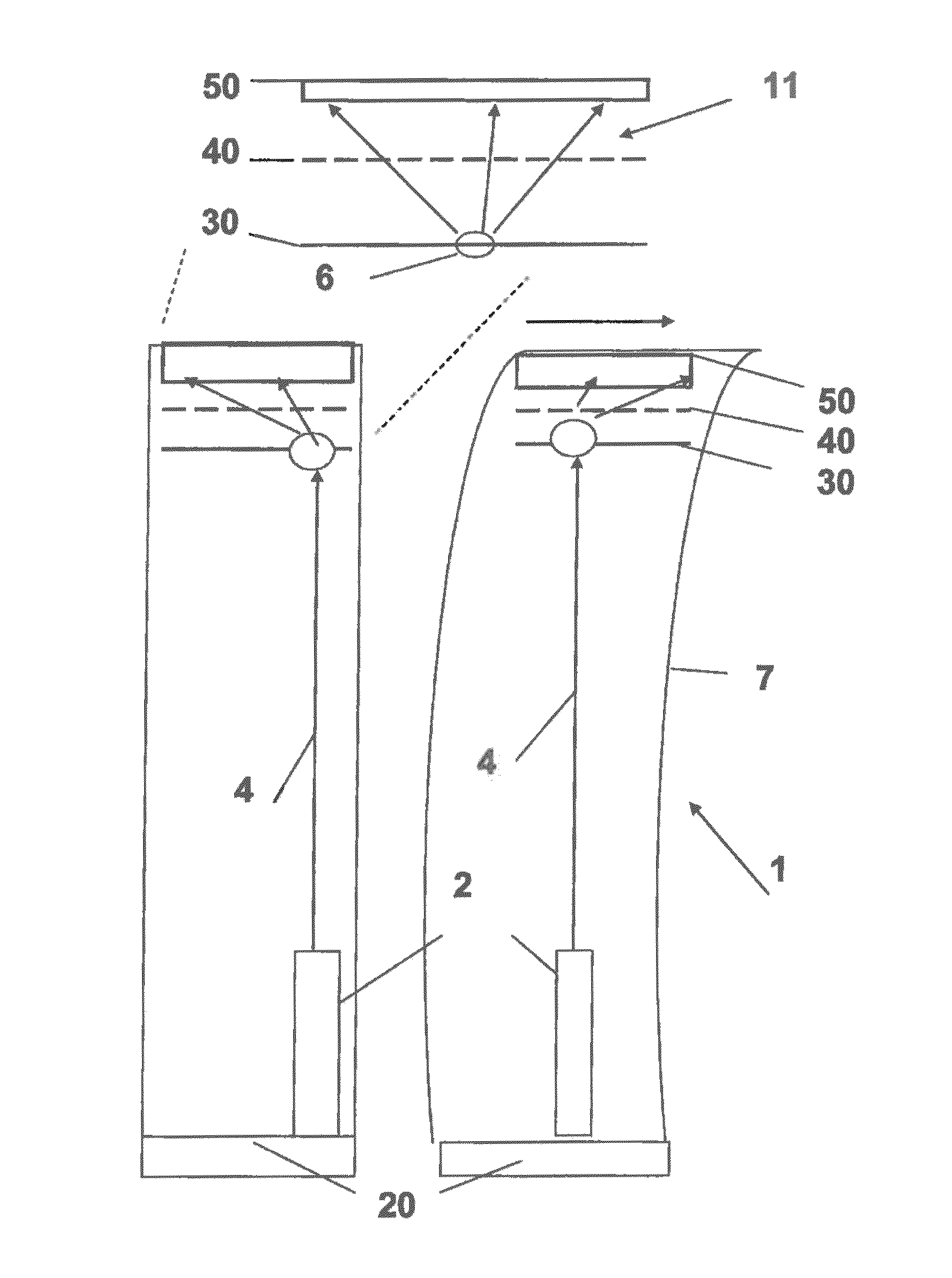 Positioning device comprising a light beam