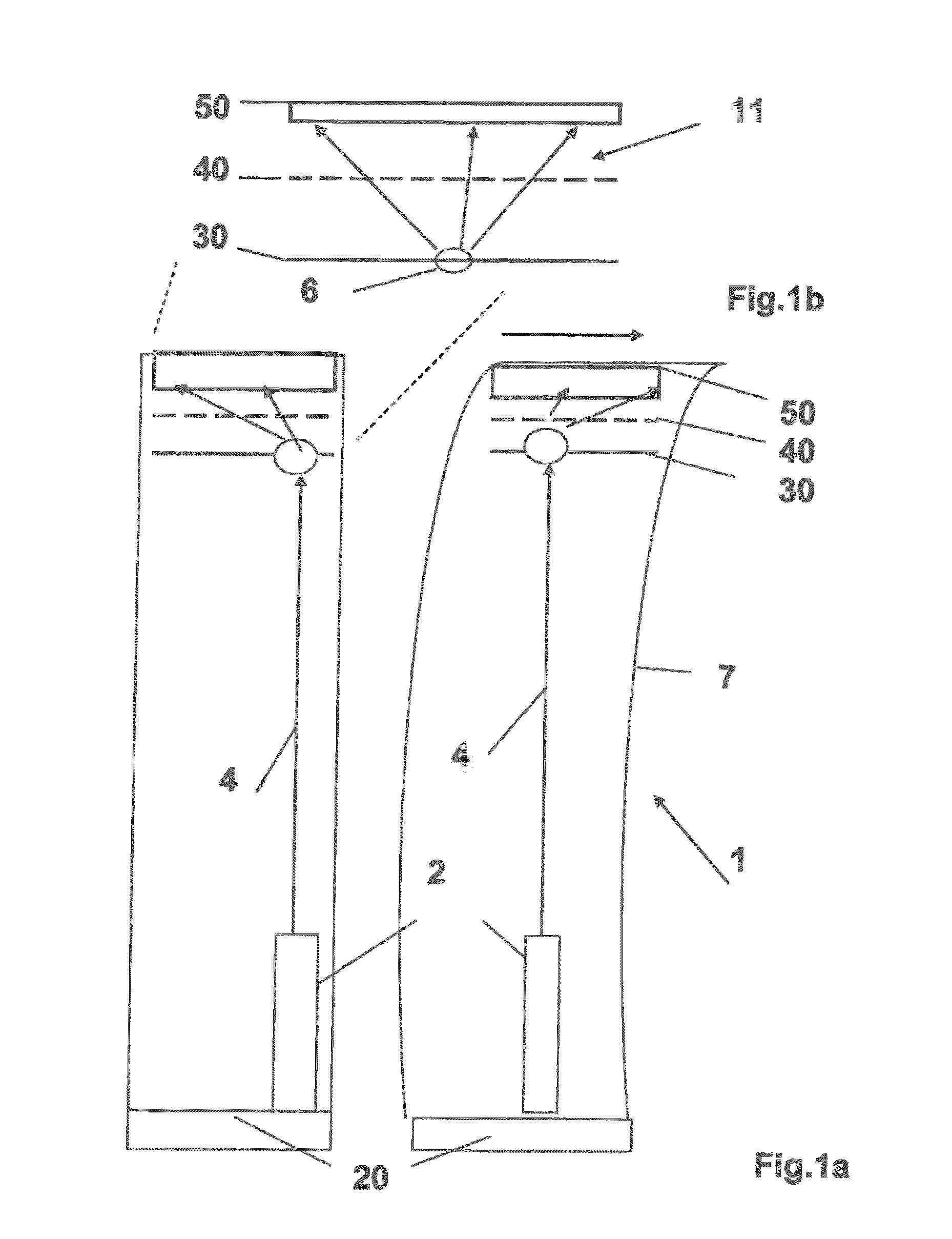 Positioning device comprising a light beam