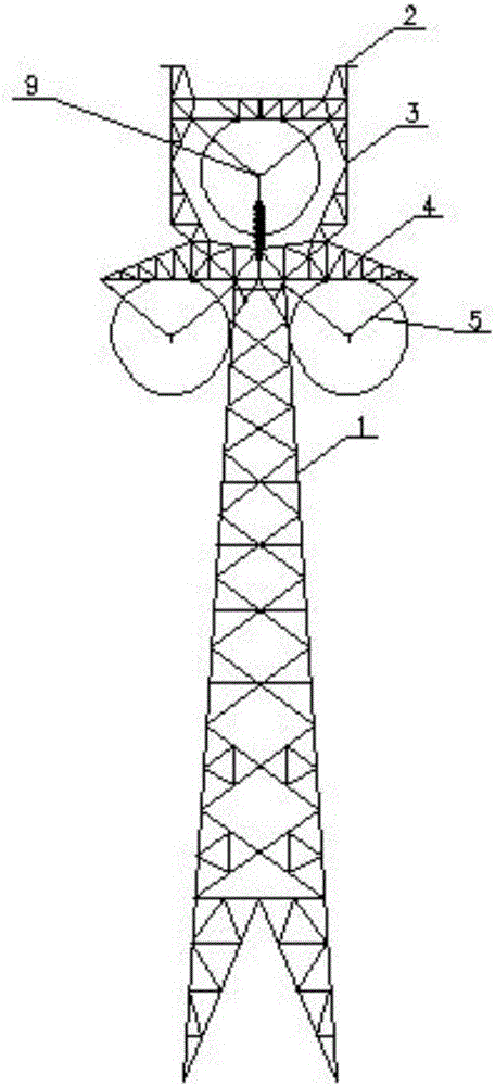 Cat-head type tower for one-way overhead line cable T joint