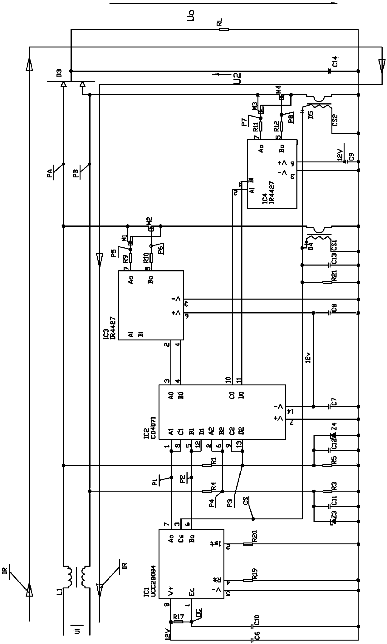 Automatically-directed power-switching circuit with output protection function