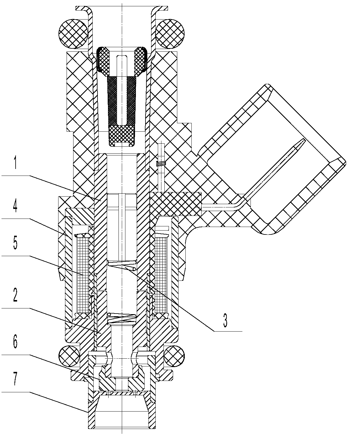 Main shaft for large flow electromagnetic valve type injector