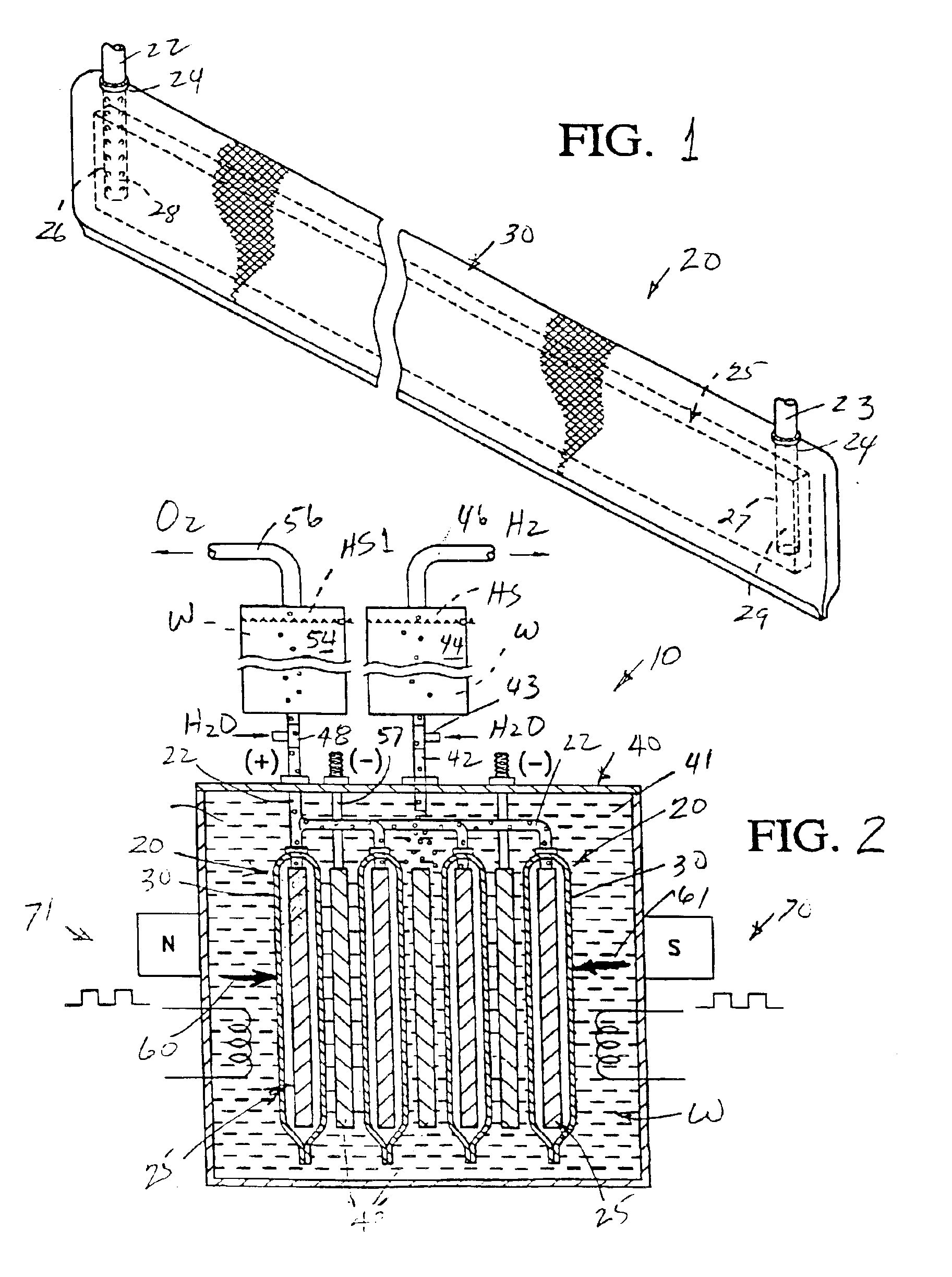 Apparatus for converting a fluid into at least two gasses through electrolysis