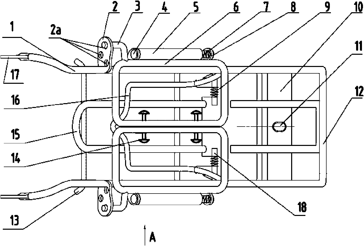 Middle rack mounted on camber beam of motorcycle