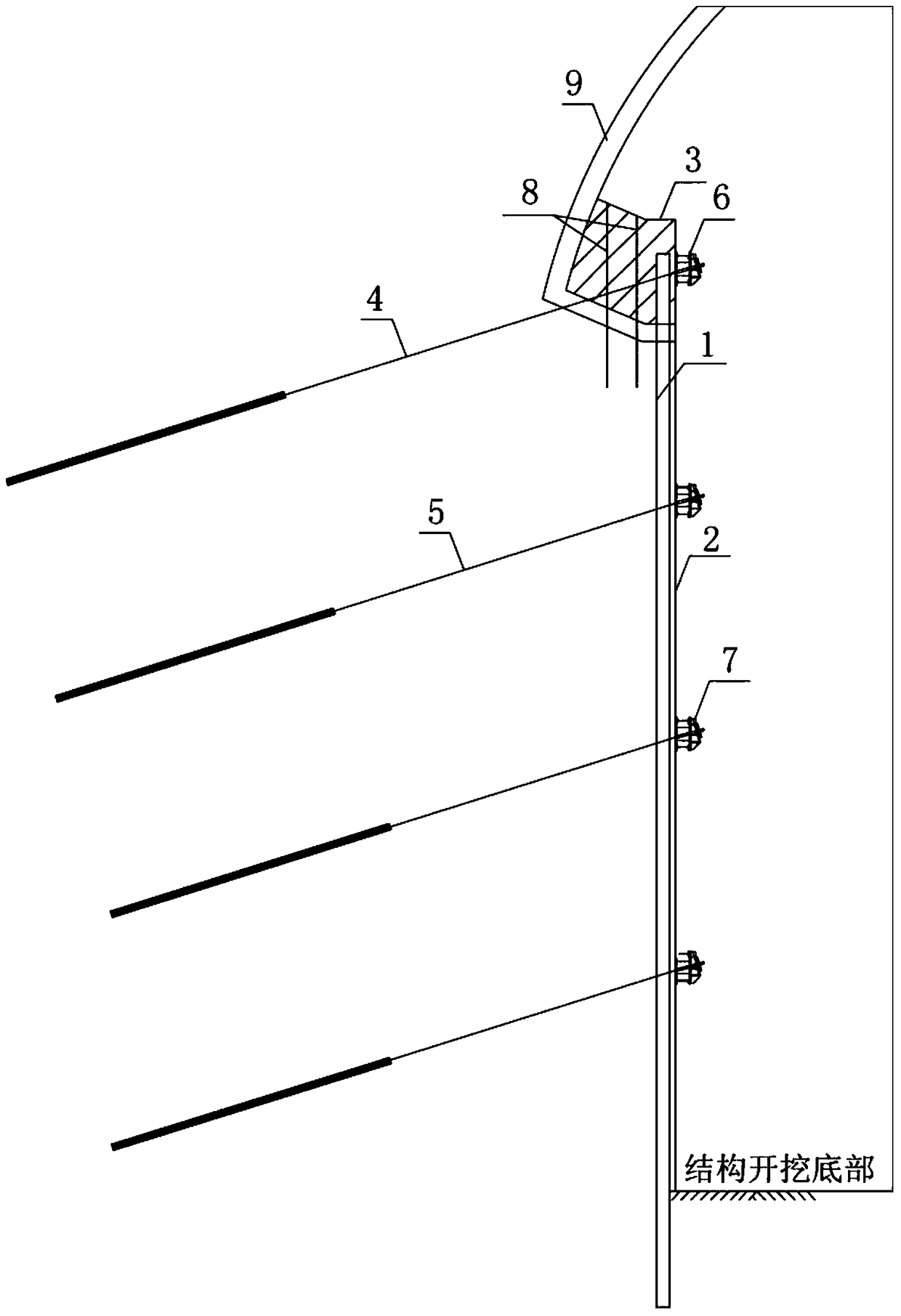 The initial support structure and construction method of the high side wall anchored and pulled in the underground structure of the underground structure in the rock formation