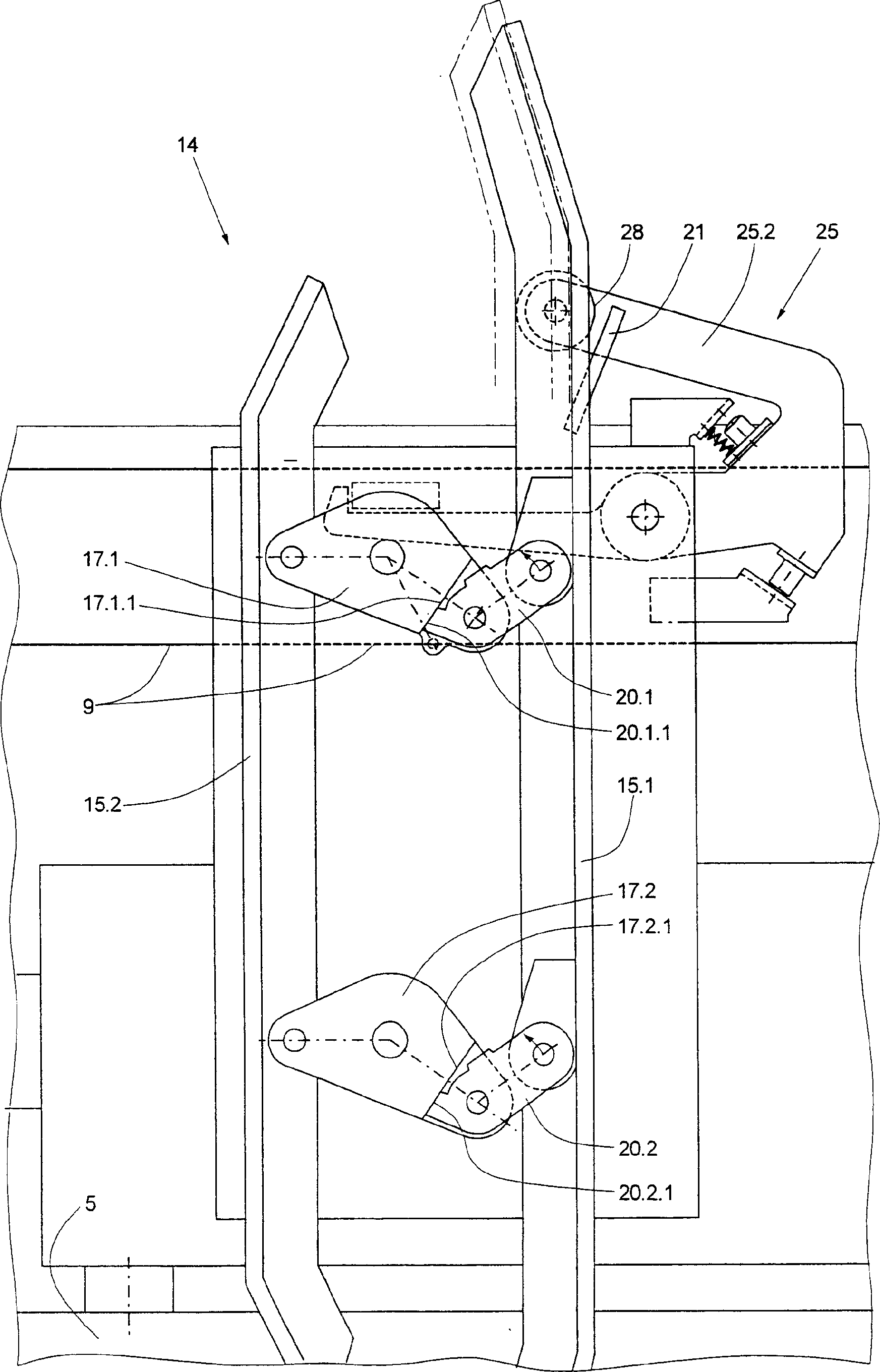 Equipment at a lift cage for temporarily coupling a cage door leaf with a shaft door leaf and for actuation of a cage door unlocking means