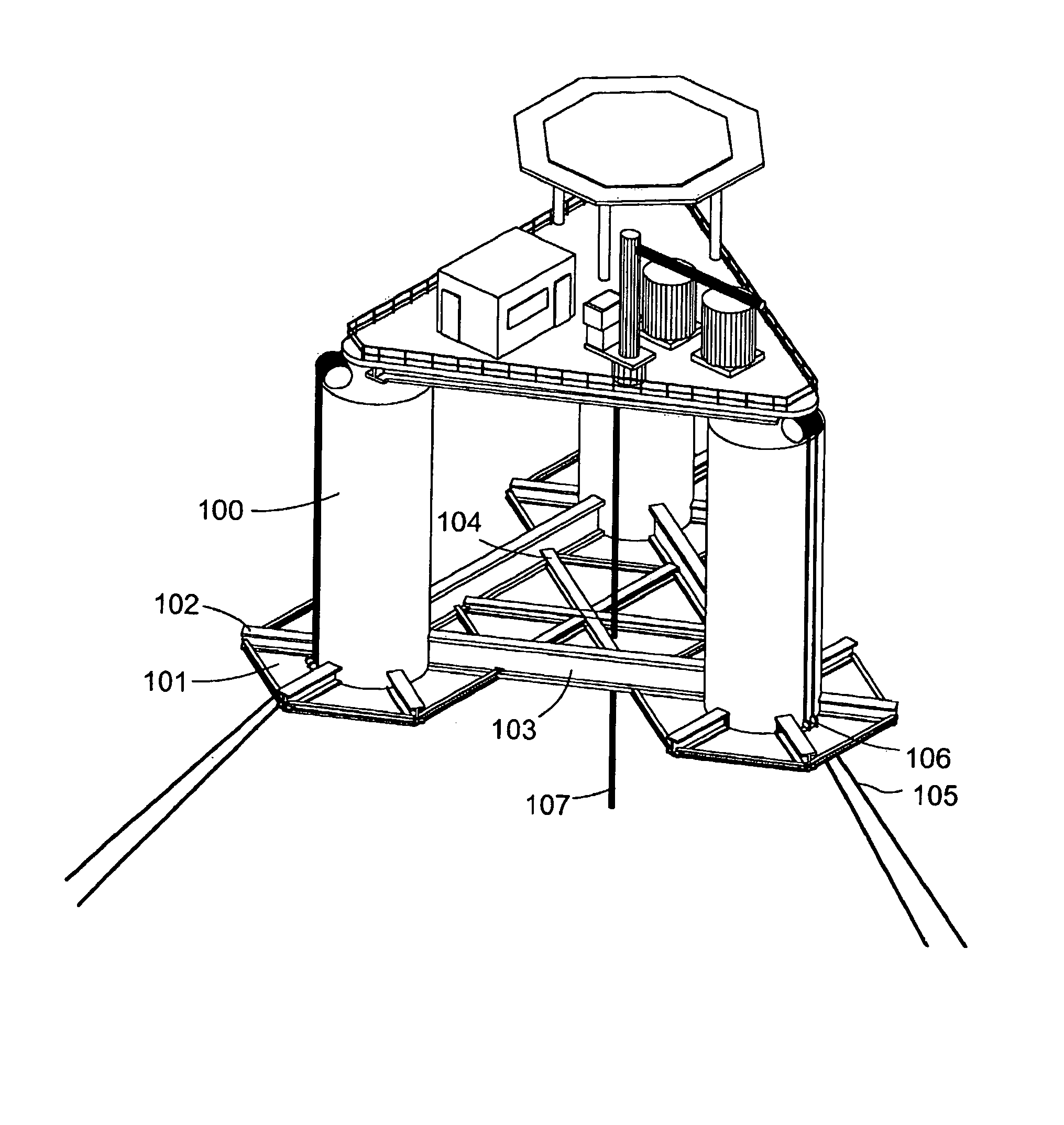 Column-stabilized platform with water-entrapment plate