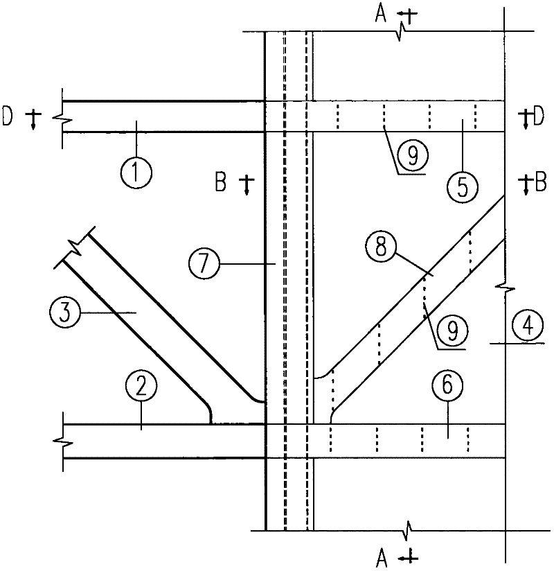 Boom truss component and core tube connection node