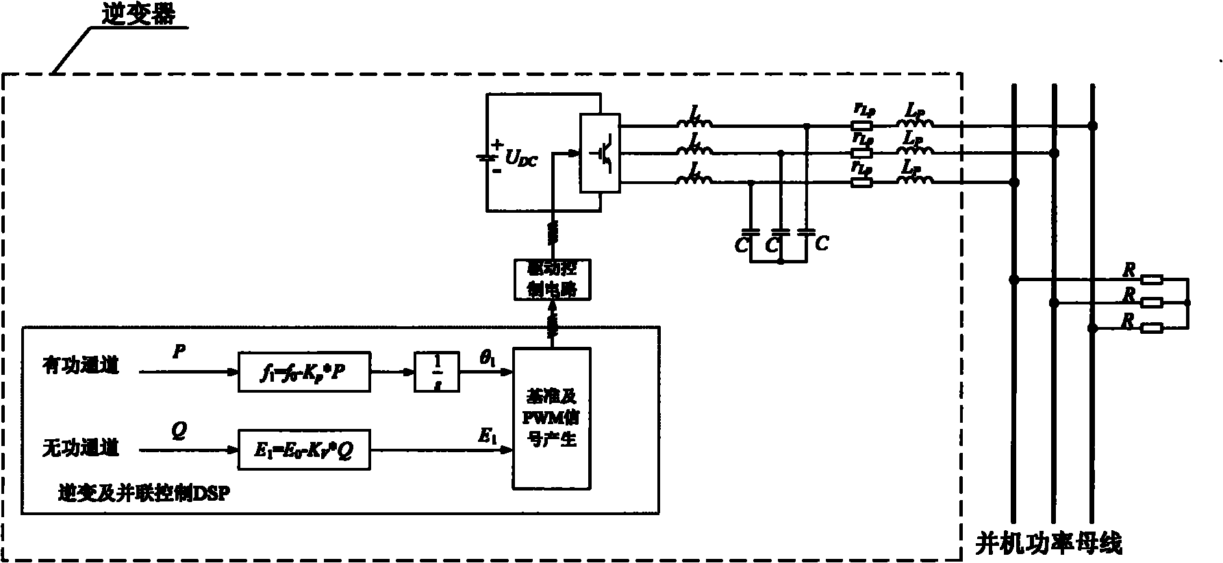 Three-phase inverter capable of working without parallel connection by interconnection lines and control method thereof