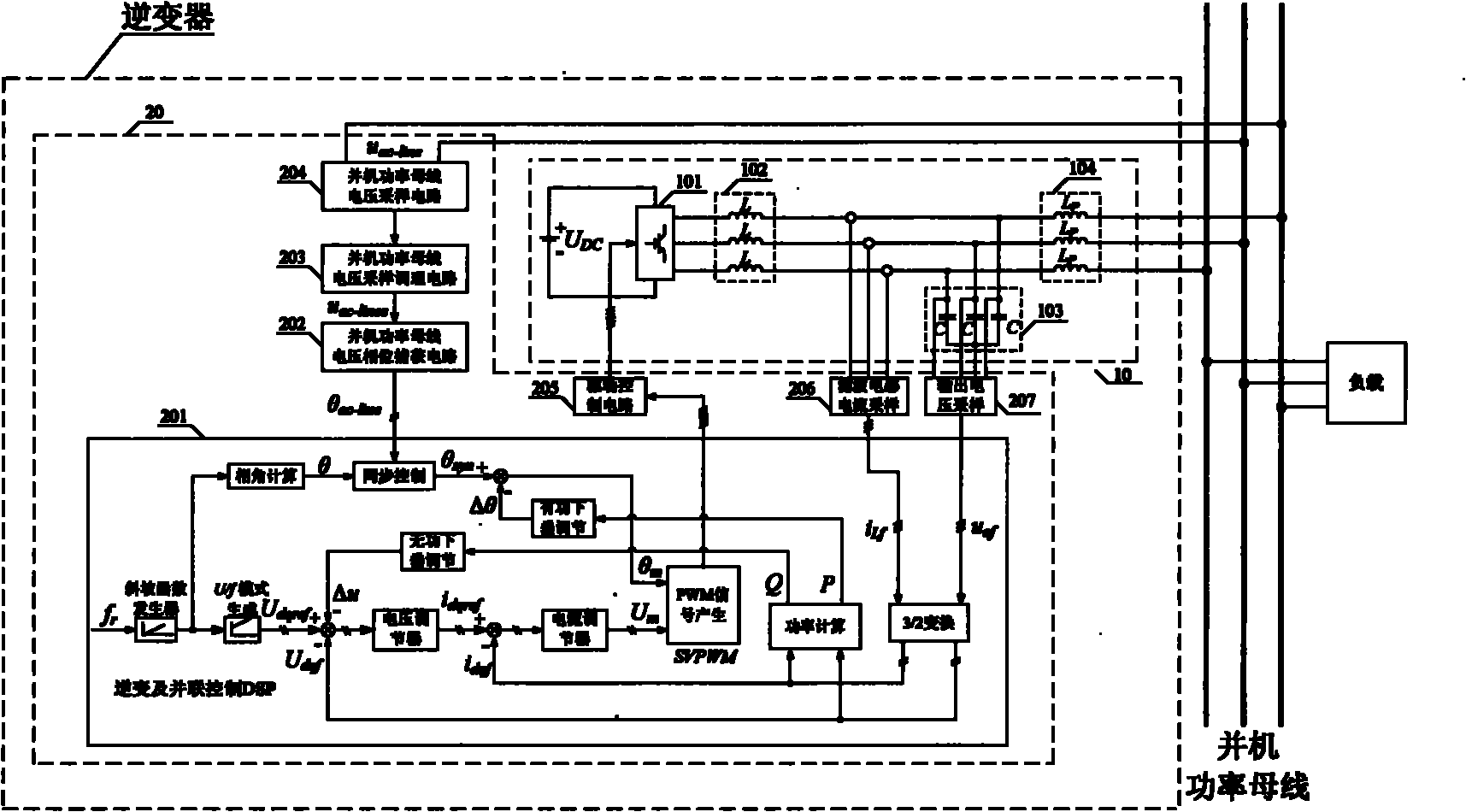 Three-phase inverter capable of working without parallel connection by interconnection lines and control method thereof