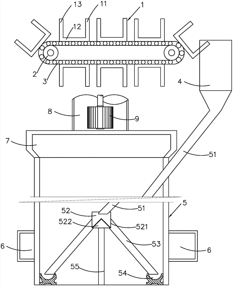 Roller-slitting grinding mill feeding and discharging assembly