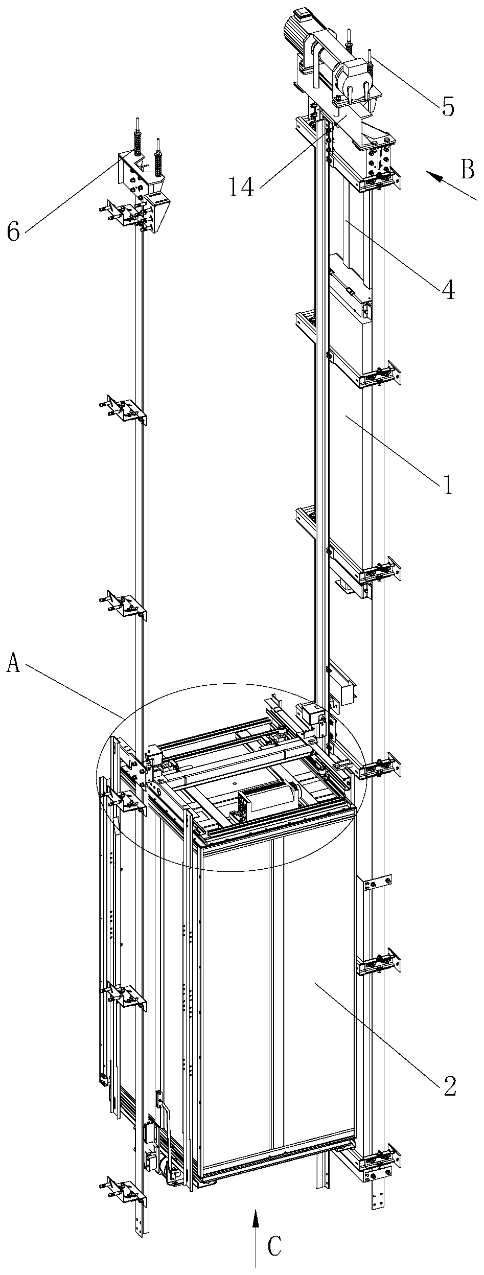 Car-frame-free elevator driven by traction steel belt