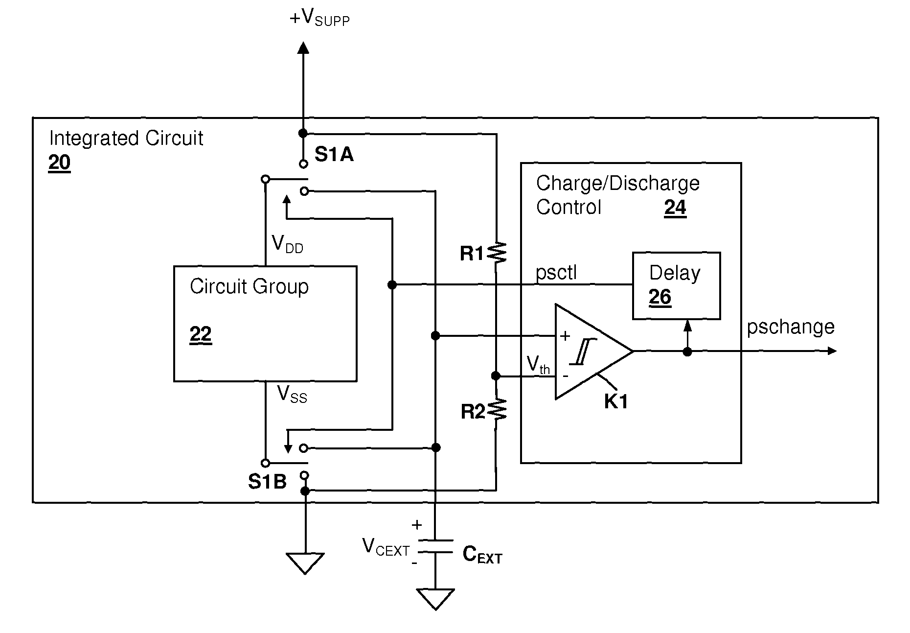 Powering a circuit by alternating power supply connections in series and parallel with a storage capacitor