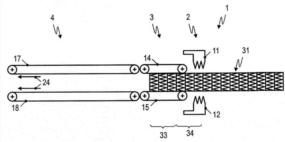 Device and method for conveying a spring serpentine