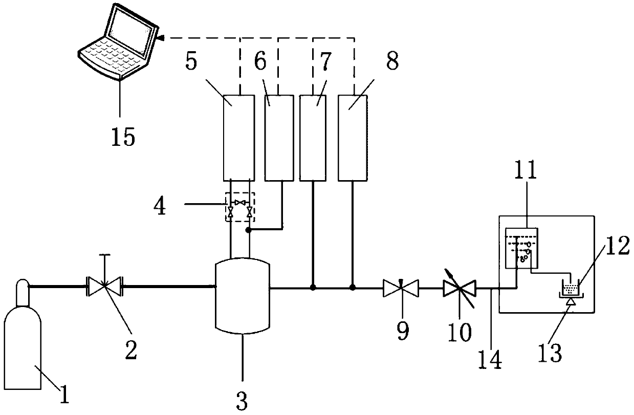 Detecting device and method for online automatic measurement of gas micro-leakage of MSR pilot valve