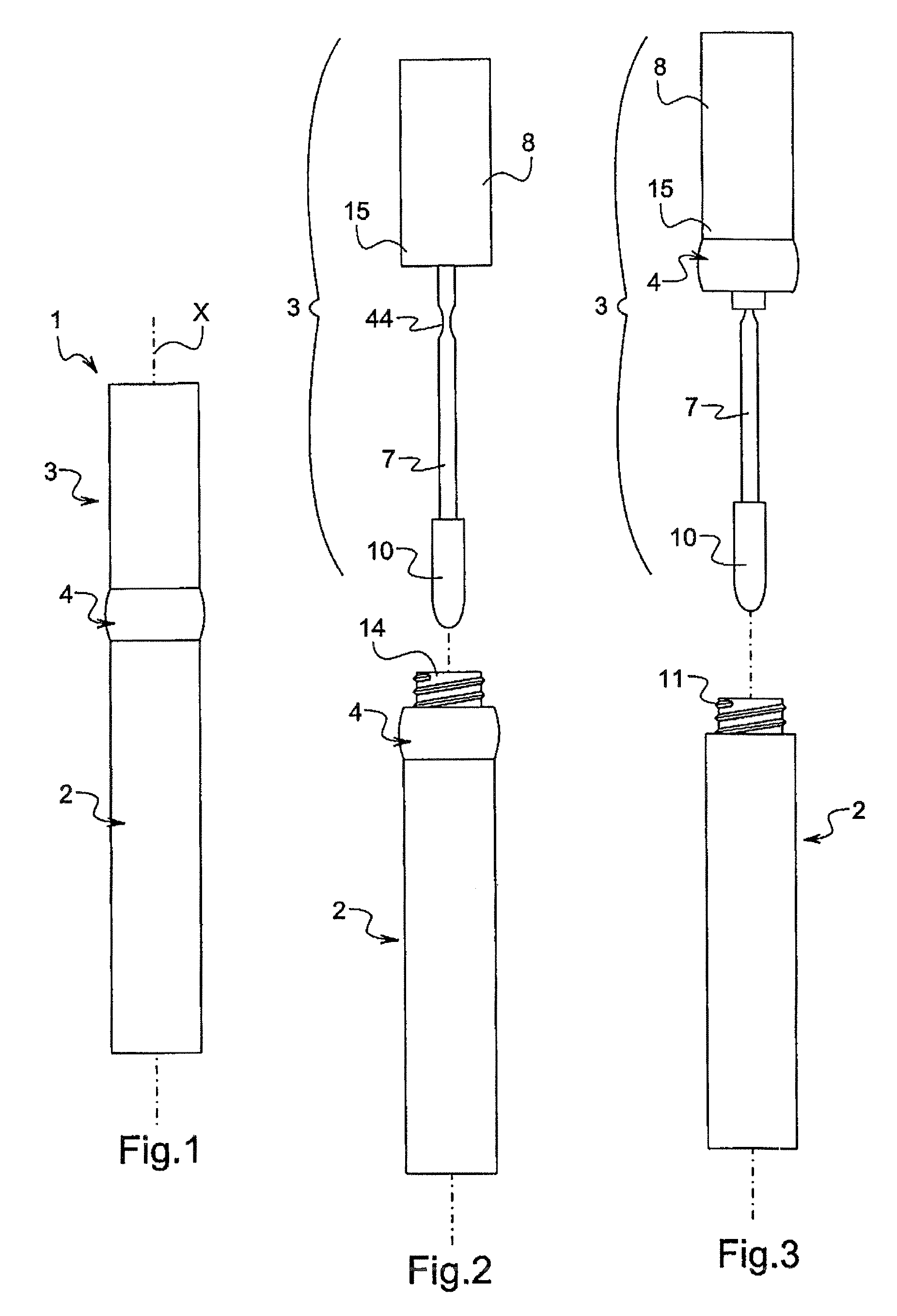 Packaging and application device with adjustable wiping