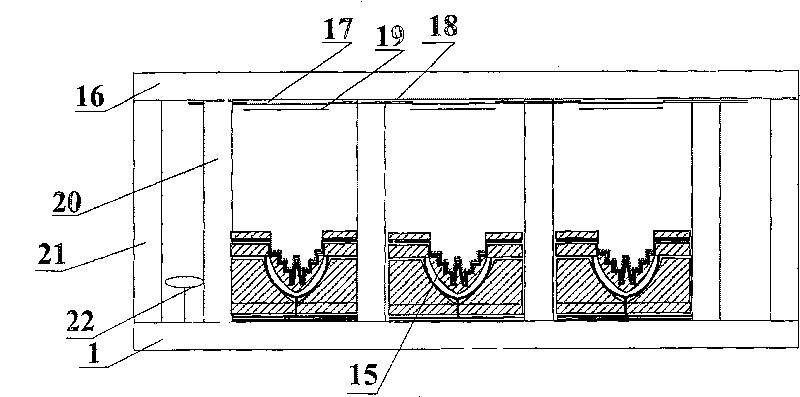 Planar display device with internal-concaved lowr-grid controlled stair cathode structure and its production