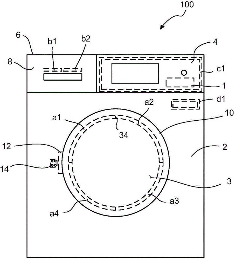 Household appliance with light-emitting assemblies