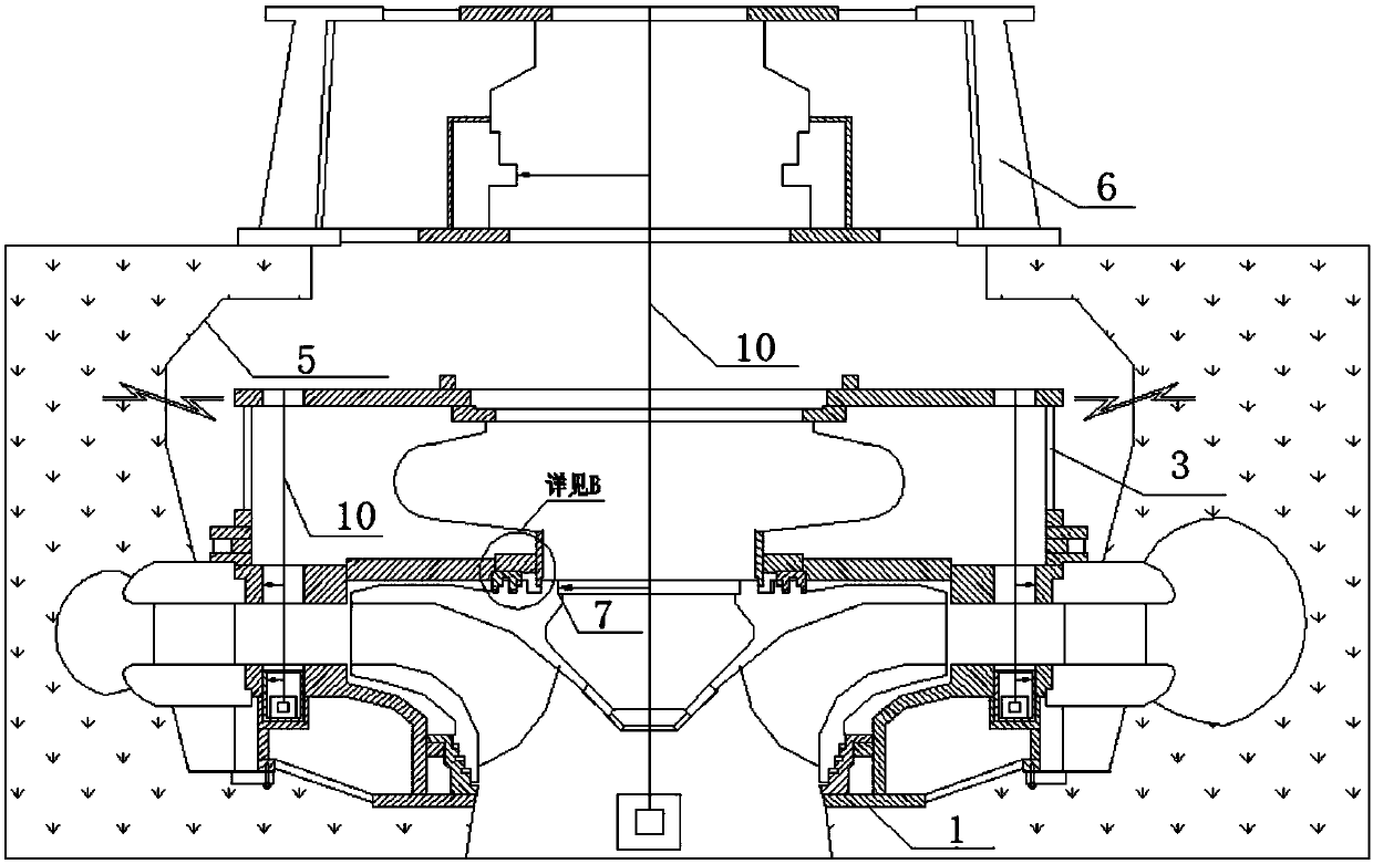 Construction method of pre assembling of water guide mechanism with participation of runner